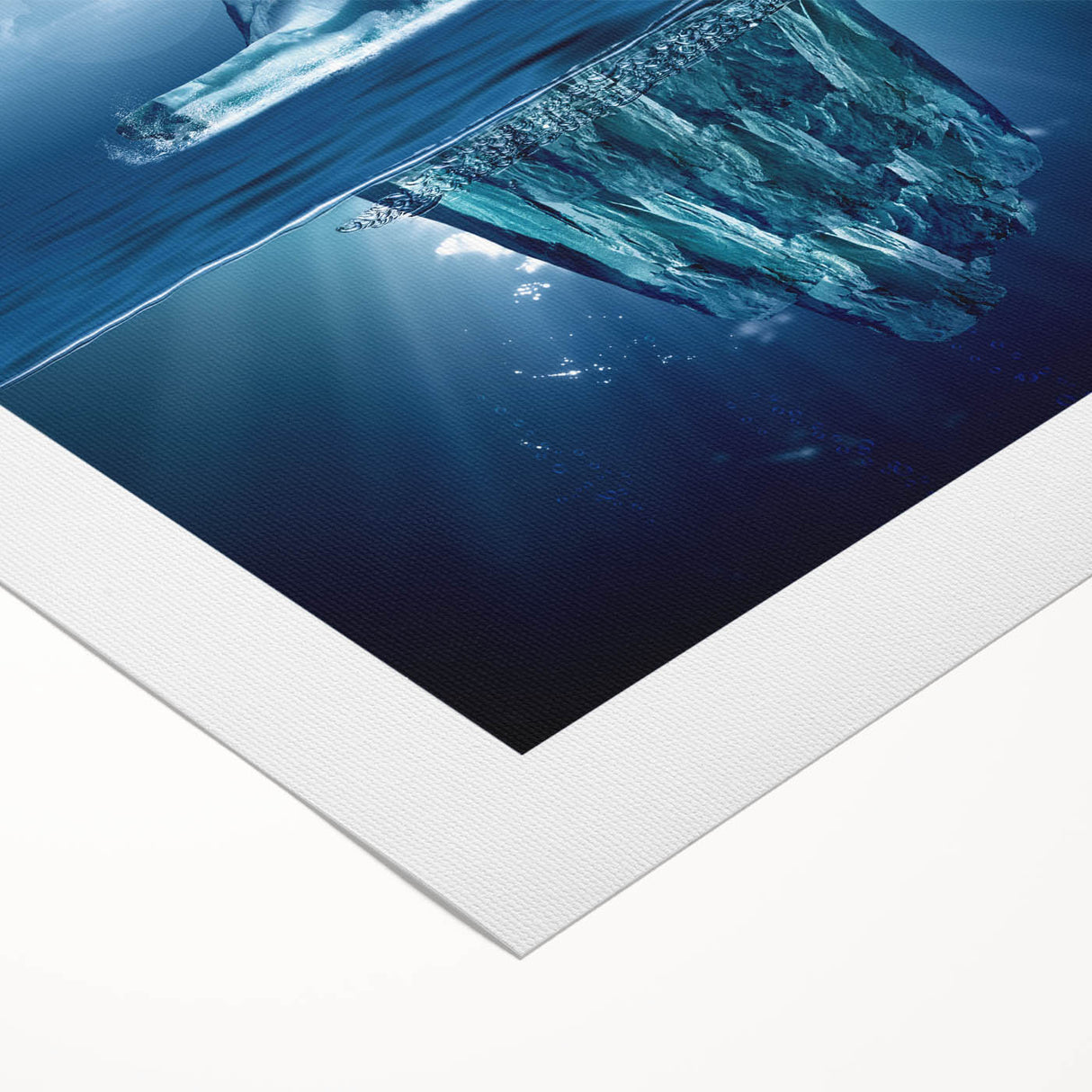 Stunning rolled canvas artwork showcasing a vibrant iceberg landscape design, featuring shades of blue and white, ideal for modern home decor.