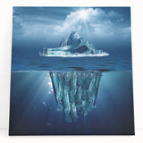 Stretched canvas wall art featuring a stunning iceberg landscape design, showcasing cool blue and white tones, ideal for modern home decor.