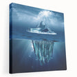 Stretched canvas artwork showcasing a stunning iceberg design in a serene landscape, emphasizing cool blue tones and intricate details, perfect for modern home decor.
