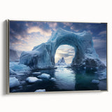 Framed wall art featuring a stunning iceberg landscape design, showcasing cool blue tones and intricate details, perfect for modern home decor.