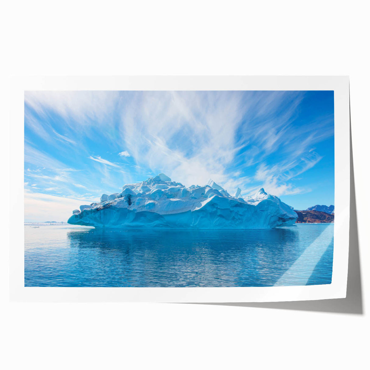 Abstract iceberg landscape wall art print featuring shades of blue and white, showcasing the serene beauty of nature, rolled and ready for framing.