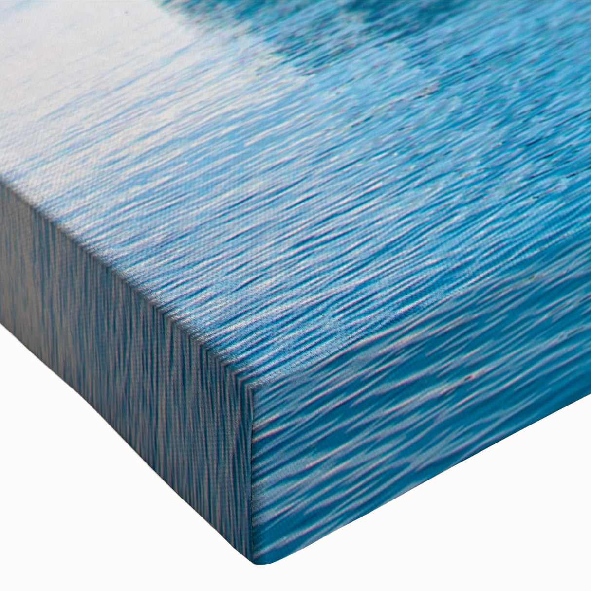 Close-up of a vibrant stretched canvas artwork featuring an iceberg landscape design, showcasing intricate details and textures for a striking wall decor piece.
