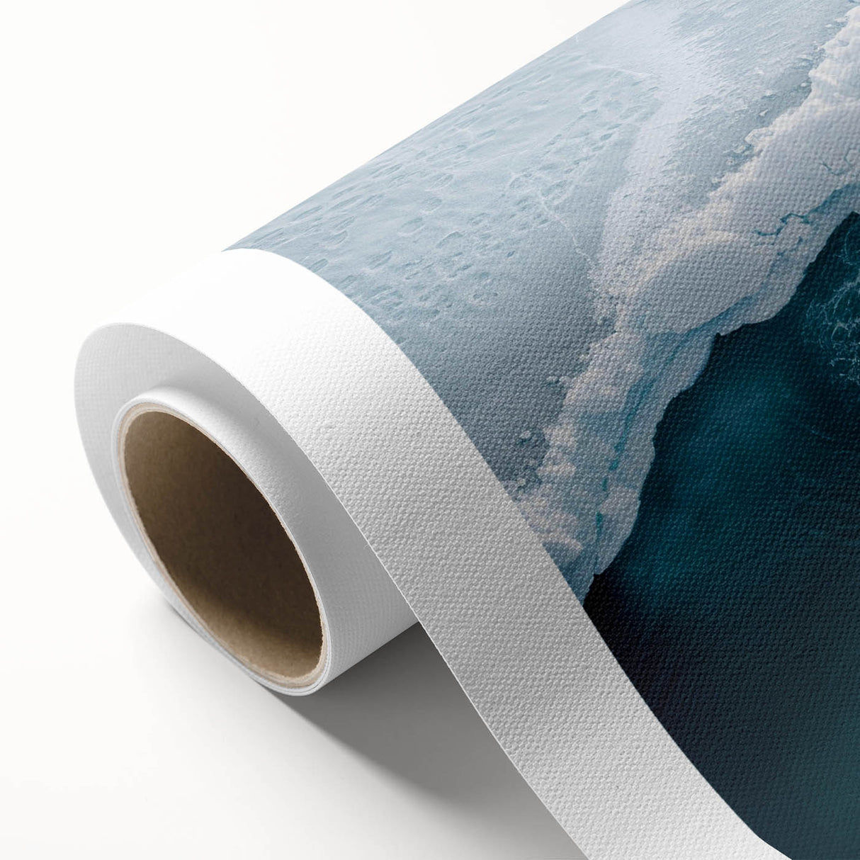 Stunning rolled canvas artwork depicting a vibrant iceberg landscape design, showcasing cool blue and white tones, ideal for modern home decor.
