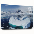 Acrylic glass wall art featuring a stunning iceberg landscape design, showcasing vibrant colors and intricate details, elegantly displayed with metal pins for a modern touch.
