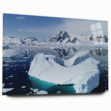 Acrylic glass wall art showcasing a stunning iceberg landscape design, featuring vibrant blue and white tones, viewed from the side without pins, perfect for modern decor.