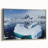Framed canvas wall art showcasing a stunning iceberg landscape design with gold accents, perfect for modern decor. Ideal for enhancing living spaces with a touch of elegance.