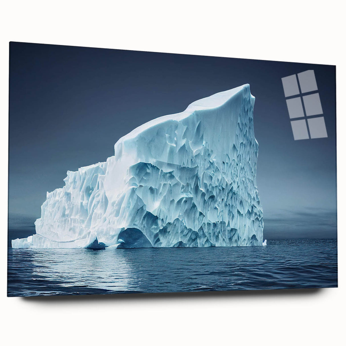 Acrylic wall art collection featuring a side view of a stunning iceberg landscape design, showcasing vibrant blues and whites, perfect for contemporary decor.