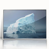 Framed acrylic wall art featuring a vibrant iceberg landscape design, showcasing cool blue and white hues, perfect for modern decor.