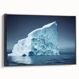 Framed canvas wall art featuring a stunning iceberg landscape design, showcasing vibrant blue and white tones, presented from a black side view perspective. Perfect for modern home decor.