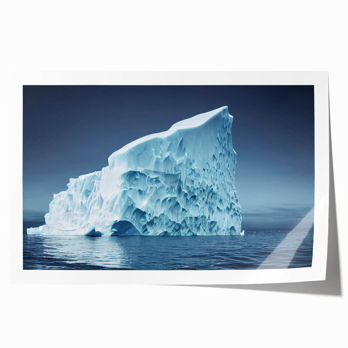 Abstract iceberg wall art print showcasing vibrant blue and white hues, highlighting intricate ice textures, designed for modern home decor. Perfect for enhancing contemporary interiors.