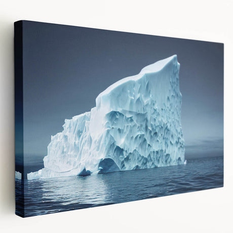 Stretched canvas artwork showcasing a stunning iceberg landscape design, featuring vibrant blues and whites, ideal for modern home decor and art enthusiasts.