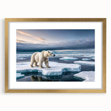 Framed wall art featuring a stunning iceberg landscape design with gold accents, displayed in a sleek mat for an elegant touch, perfect for modern decor.