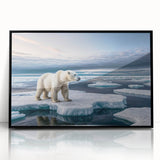 Framed acrylic wall art showcasing a stunning iceberg design in vibrant blues and whites, featuring a sleek black frame, perfect for modern decor and nature enthusiasts.