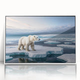 Framed acrylic wall art showcasing a stunning iceberg landscape design, featuring a white frame and vibrant colors, perfect for modern home decor.