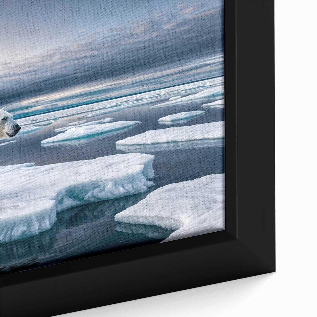 Framed canvas art showcasing a close-up of a stunning iceberg landscape design, featuring intricate textures and cool blue tones, perfect for modern decor.