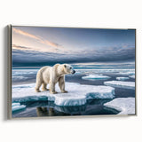 Framed canvas wall art showcasing a stunning iceberg landscape design with a silver frame, highlighting intricate details and cool blue tones, perfect for modern decor.