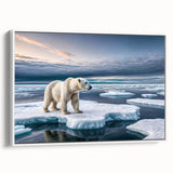 Framed canvas wall art showcasing a stunning iceberg landscape design, featuring cool blue tones and intricate textures, displayed in a white frame from a side view. Perfect for modern home decor.