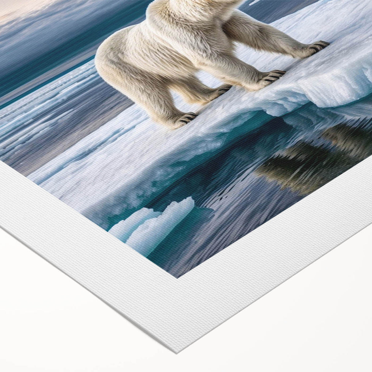 Vibrant rolled canvas artwork depicting a stunning iceberg landscape, showcasing cool blue tones and intricate details, perfect for modern home decor.