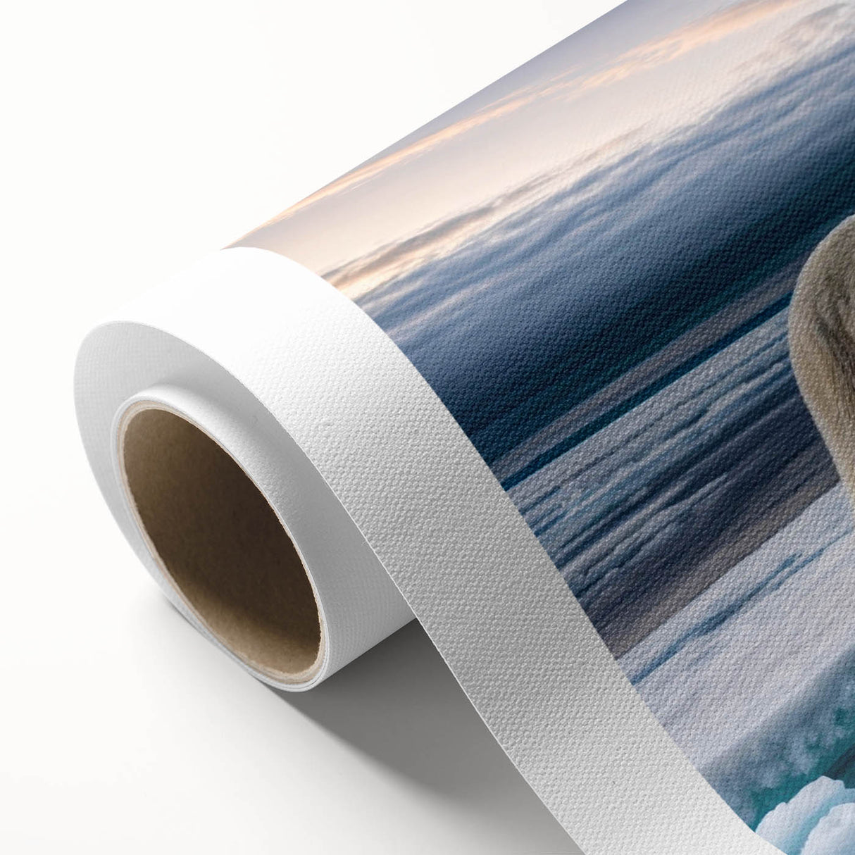Stunning rolled canvas artwork showcasing a vibrant iceberg landscape design, featuring cool blue tones and intricate details, perfect for modern home decor.