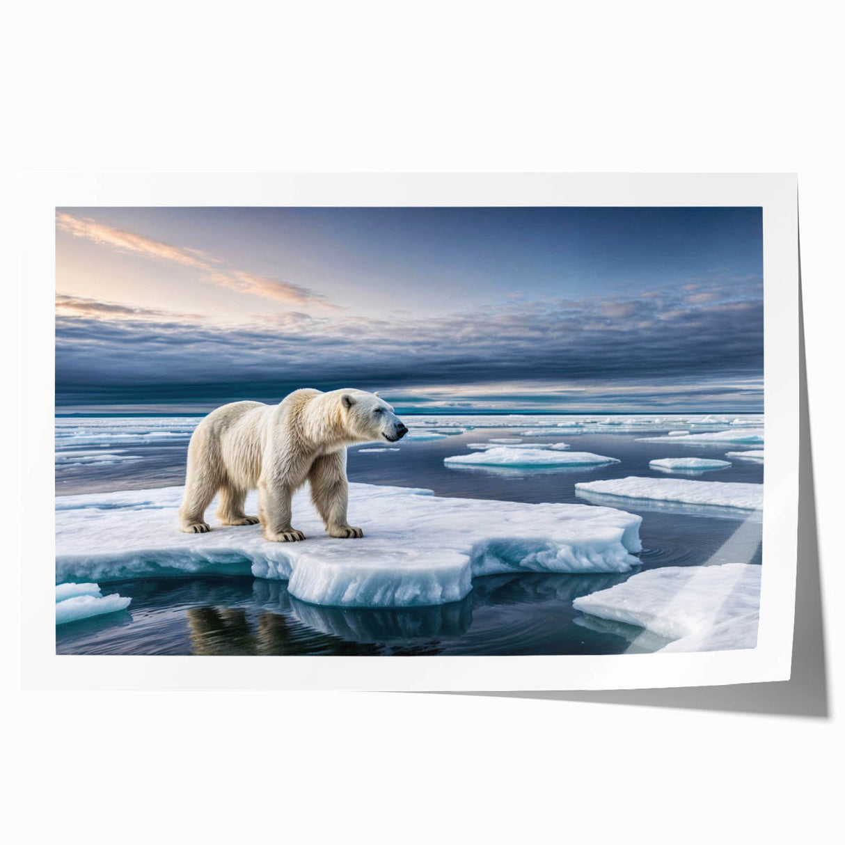 Abstract iceberg design wall art print showcasing cool blue and white tones, elegantly rolled and ready for display, ideal for modern home decor.