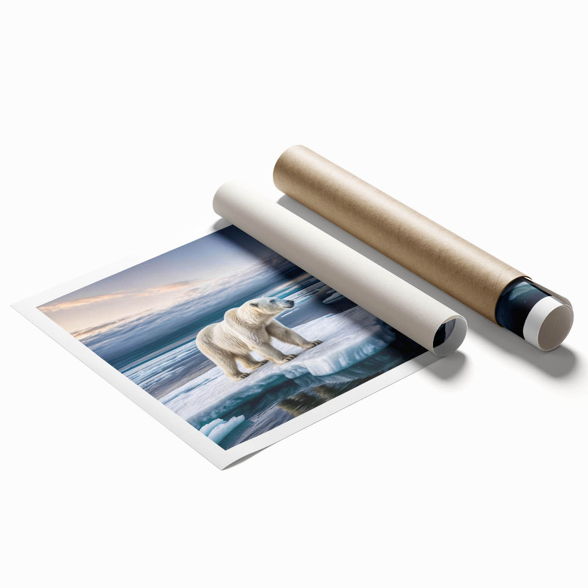 Vibrant rolled print showcasing a stunning iceberg landscape design, featuring cool blue tones and intricate detailing, perfect for modern home decor.