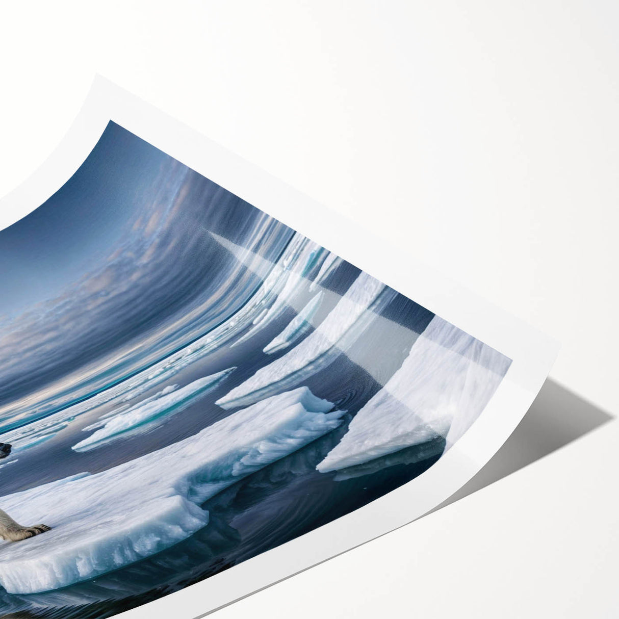 Abstract iceberg landscape wall art print showcasing shades of blue and white with a modern design, rolled and ready for framing, perfect for contemporary home décor.