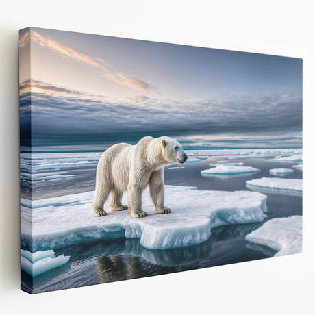 Stretched canvas wall art showcasing a stunning iceberg landscape design in vibrant blues and whites, ideal for modern home decor. Perfect for adding a serene touch to any space.