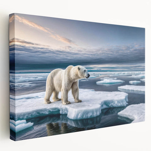 Stretched canvas wall art showcasing a stunning iceberg landscape design in vibrant blues and whites, ideal for modern home decor. Perfect for adding a serene touch to any space.