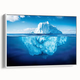 Framed canvas wall art showcasing a serene iceberg landscape design with soft blue and white hues, emphasizing tranquility and nature's beauty. Perfect for modern decor.