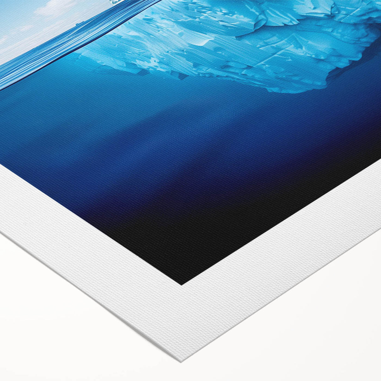 Vibrant rolled canvas wall art showcasing a stunning iceberg landscape design with cool blue tones, perfect for adding a serene touch to any room decor.