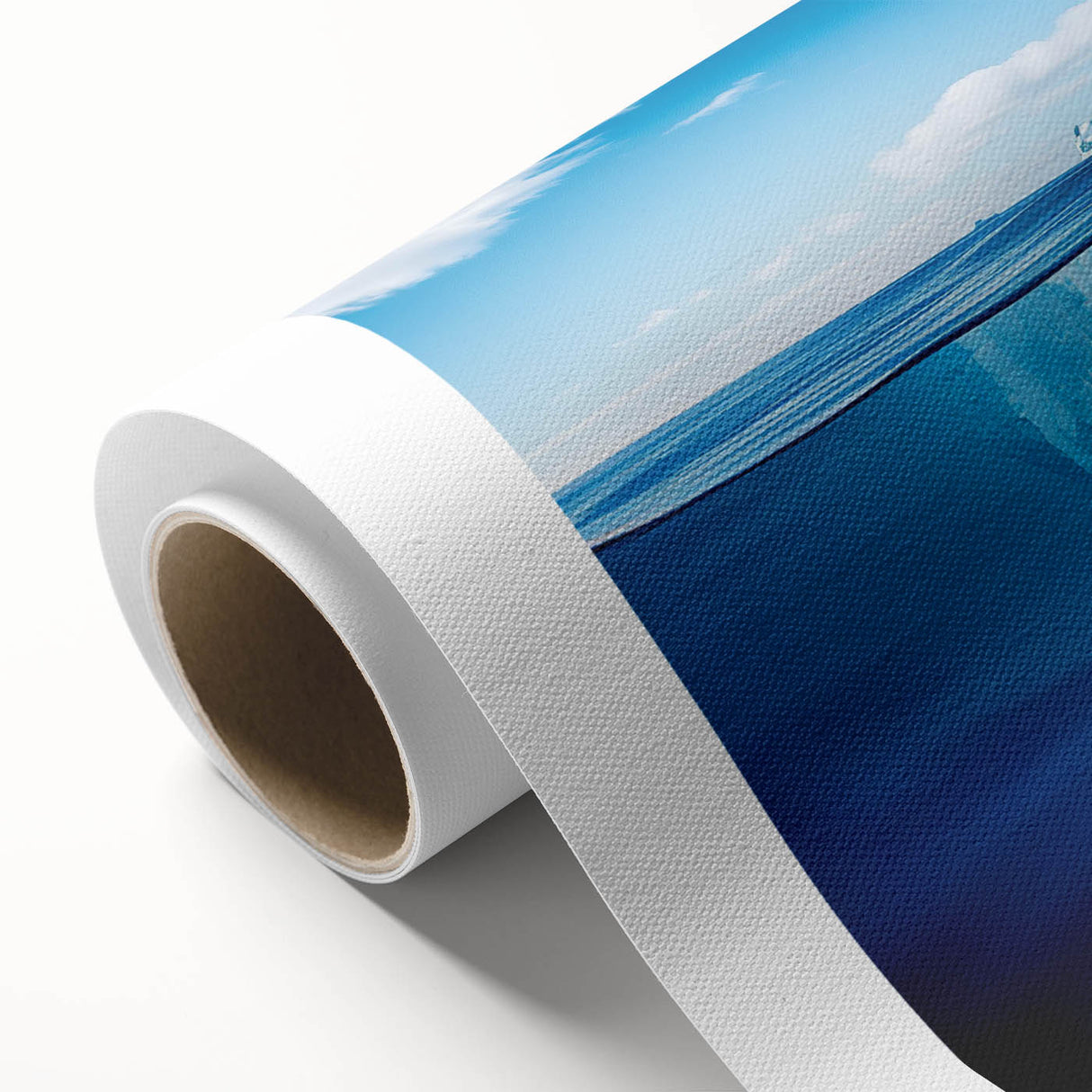 Abstract wall art featuring a stunning iceberg landscape design in vibrant blues and whites, printed on high-quality rolled canvas, ideal for modern home decor.