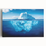 Stretched canvas artwork showcasing a stunning iceberg landscape design, featuring vibrant blues and whites that evoke a serene winter atmosphere, ideal for home decor.