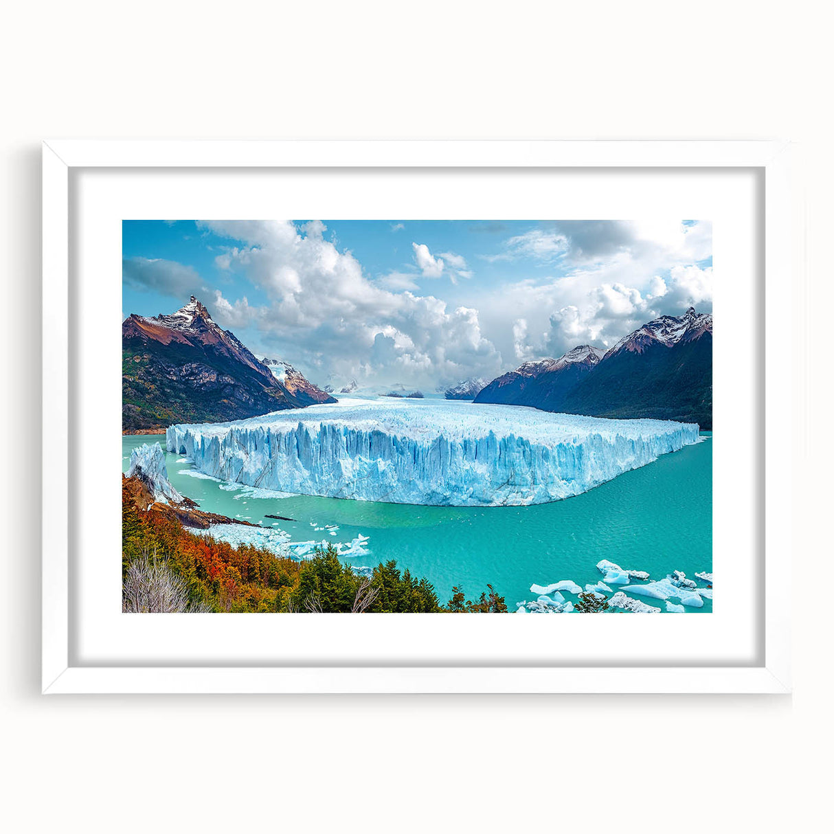 Framed wall art featuring a striking iceberg design in a modern aesthetic, presented with a white mat and sleek frame, ideal for contemporary home decor.