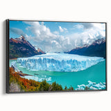 Framed canvas wall art featuring a striking iceberg design, showcasing cool blue and white tones, with a sleek black frame enhancing its modern aesthetic. Ideal for contemporary home decor.