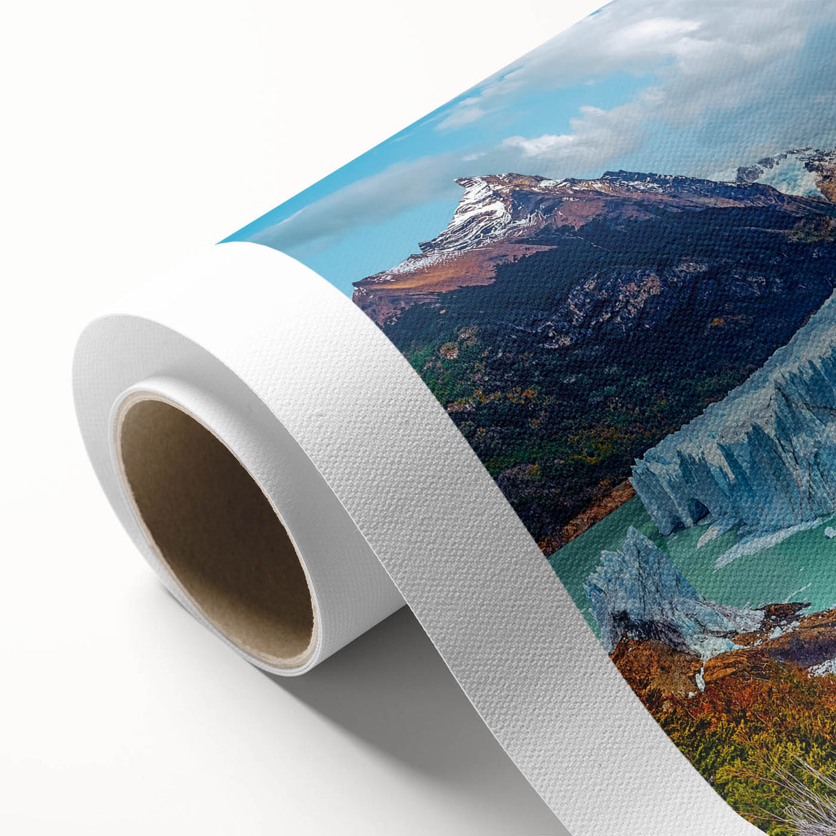 Stunning rolled canvas showcasing a vibrant iceberg landscape design, featuring cool blue and white hues, ideal for modern home decor. Perfect for art enthusiasts.