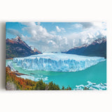 Stretched canvas wall art showcasing a vibrant iceberg landscape design with rich blue hues, perfect for modern home decor, enhancing any living space.