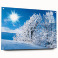 Acrylic glass wall art collection showcasing a stunning iceberg design in a side view, elegantly mounted with pins, perfect for modern home decor.