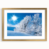 Framed wall art showcasing a stunning iceberg landscape design with a gold mat, perfect for modern home decor. Ideal for adding elegance to any space.