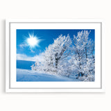 Framed wall art featuring a stunning iceberg landscape design in a white mat and frame, perfect for enhancing modern home decor with a touch of tranquility.
