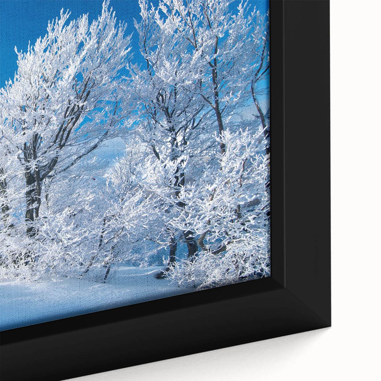 Close-up of a framed canvas artwork showcasing a vibrant iceberg landscape with intricate details and a contemporary design, ideal for home or office decor.