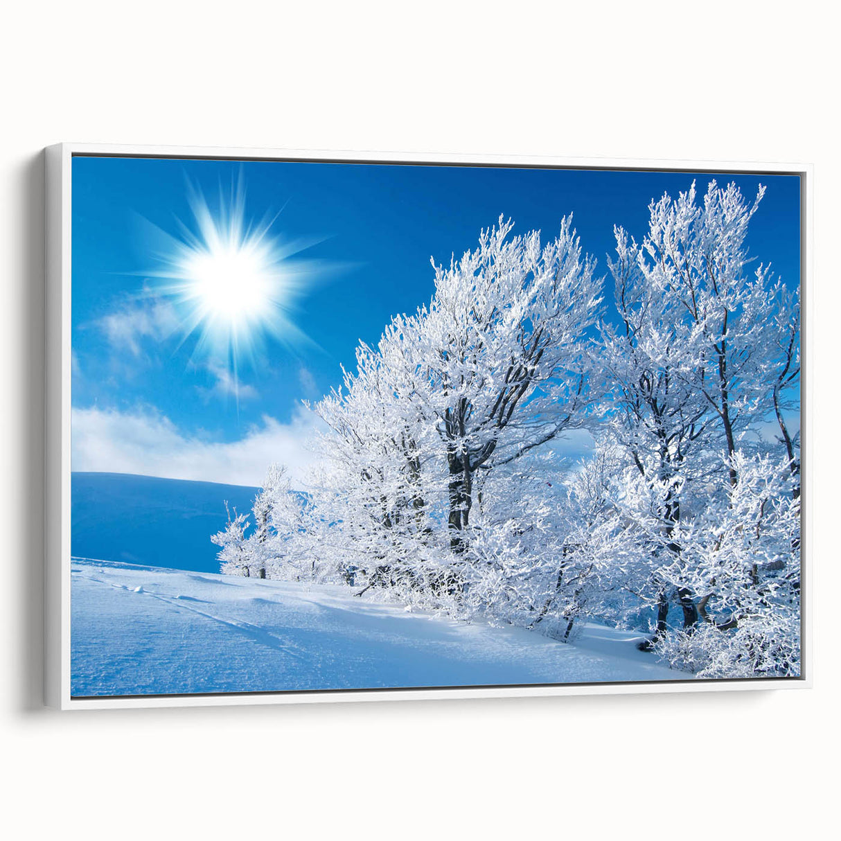 Framed canvas wall art showcasing a stunning iceberg landscape design with vibrant colors and intricate details, perfect for modern home decor.