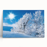 Stretched canvas artwork showcasing a serene iceberg landscape design, featuring cool blue and white tones, perfect for modern home decor. Ideal for adding a calming touch to any space.