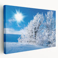 Stretched canvas wall art showcasing a stunning iceberg landscape design in vibrant blue and white hues, ideal for modern home decor. Perfect for adding a serene, nature-inspired touch to any room.
