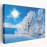 Stretched canvas wall art showcasing a stunning iceberg landscape design in vibrant blue and white hues, ideal for modern home decor. Perfect for adding a serene, nature-inspired touch to any room.