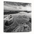 Acrylic glass wall art featuring a vibrant landscape design with tranquil lakes, showcased from a side view with decorative pins, ideal for modern home decor.