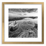 Framed landscape wall art featuring serene lake scenery with vibrant colors, gold matting, and elegant design, ideal for home decor enhancement.