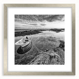 Framed landscape wall art design showcasing serene lakes, surrounded by a sleek silver frame with matting, ideal for modern home decor and aesthetic enhancement.