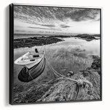 Framed canvas wall art collection showcasing serene lakeside landscapes, featuring a sleek black frame and a side view that highlights its elegant design and vibrant colors. Perfect for adding a touch of nature-inspired decor to any living space.