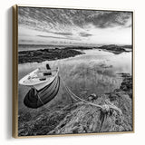 Framed canvas wall art showcasing a serene lake landscape design in silver and gold tones, ideal for modern home decor, enhancing any living space with elegance.