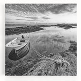 Stretched canvas wall art showcasing a serene lake landscape with lush greenery, vivid colors, and tranquil water reflections, perfect for home decor.